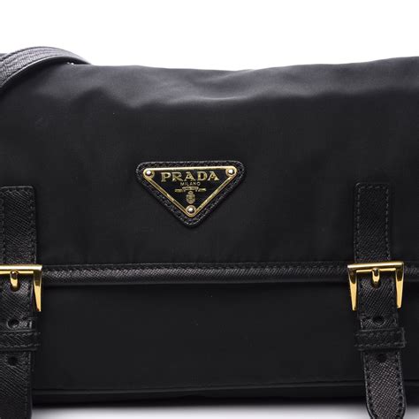 sacs prada messager tessuto|PRADA Tessuto Nylon Saffiano Logo Messenger Bag Black .